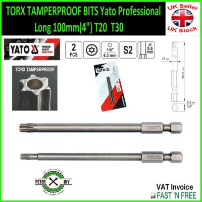 SECURITY TORX LANGES BIT Schraubendreher S2 2 Stück T20 + T20 x 100 mm (4'') YT-0492