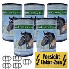 Weidezaunband 10 mm  4 Niro +5 Verbinder+1 Warnschild  1000 Meter weiss
