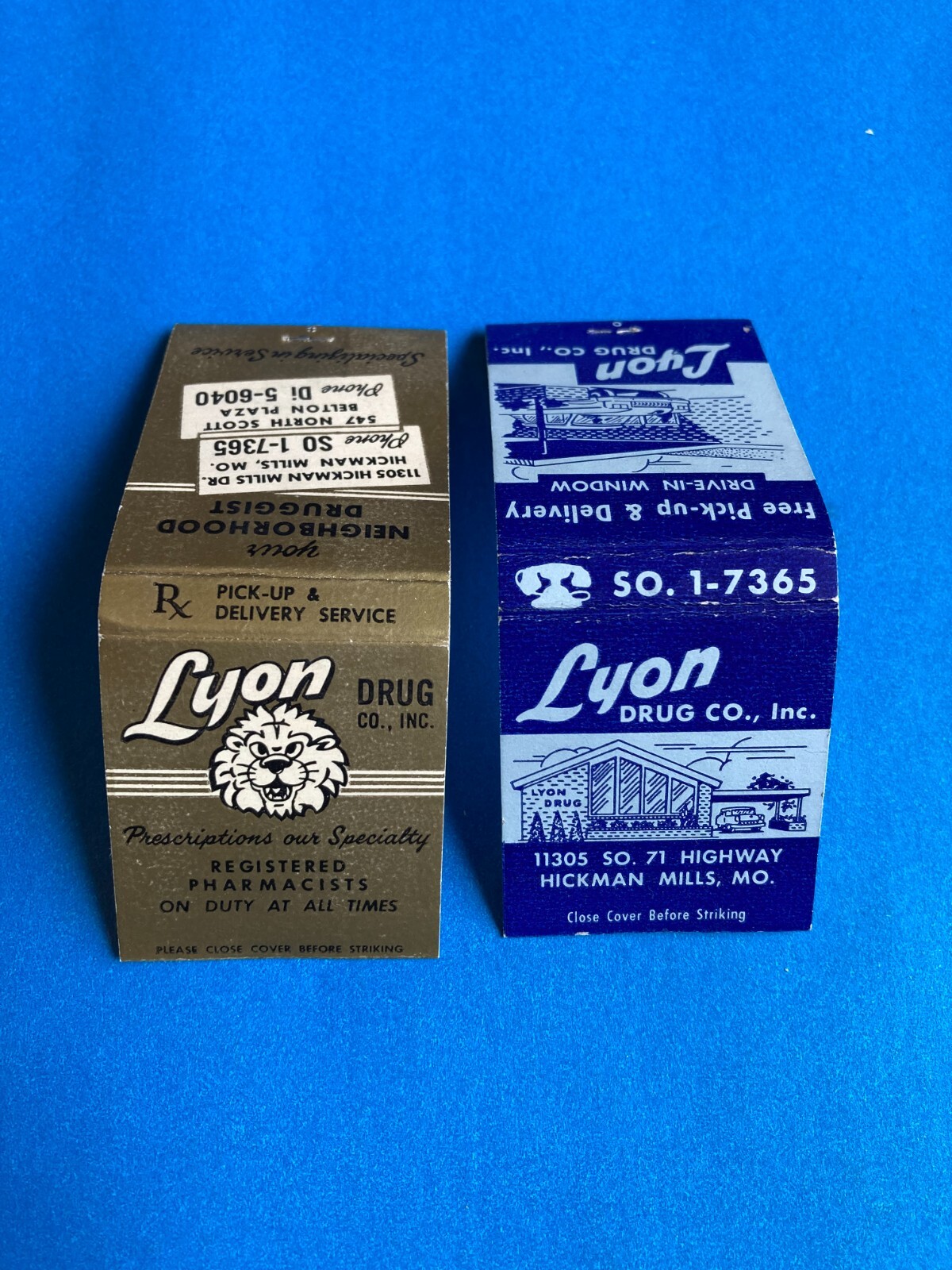 Vintage Matchbook (2) Lyon Drug Co., Inc. Hickman Mills, MO 20