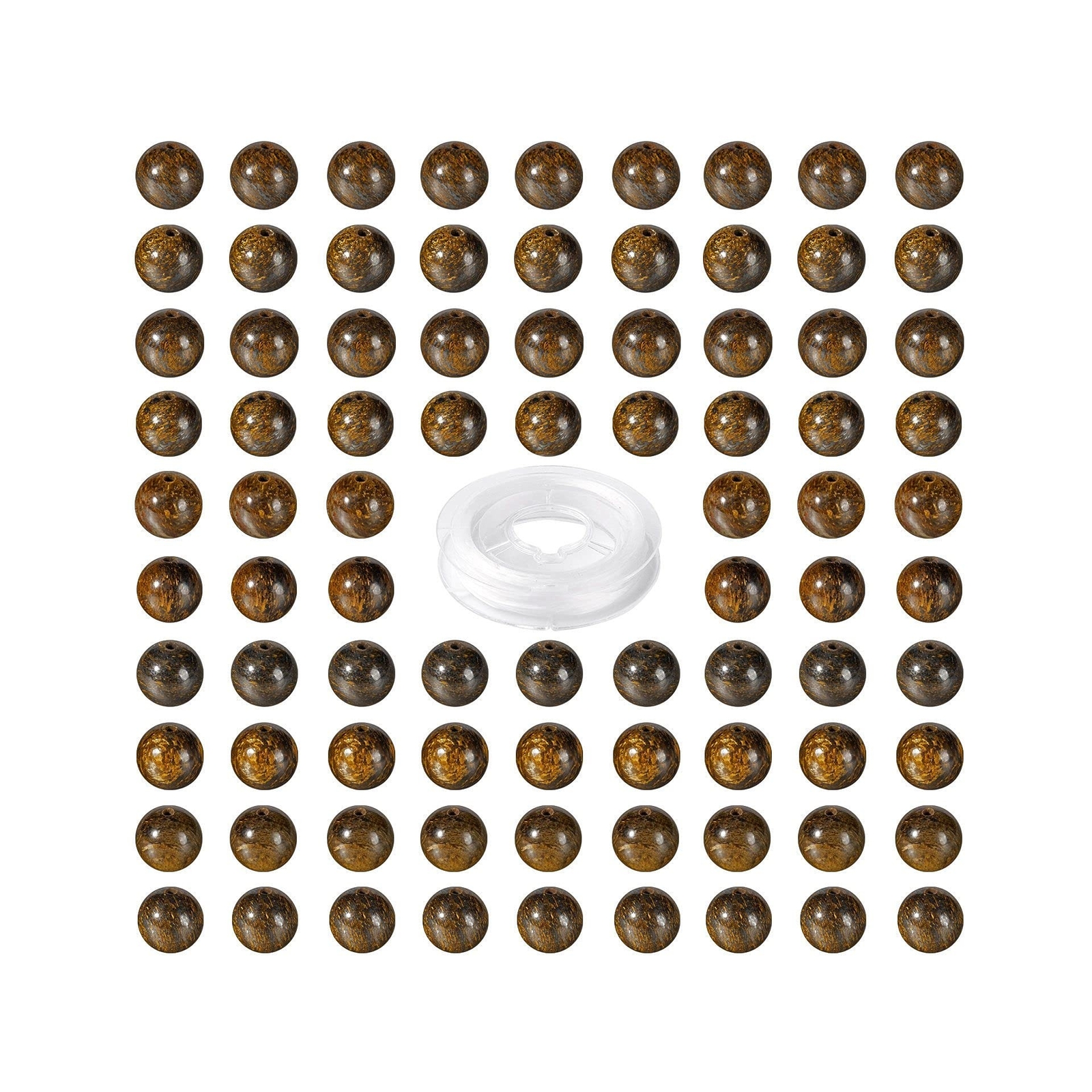 100 Pcs 8mm Natural Bronzite Round Beads Brown Gemstone Round Beads with Elas...