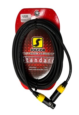 Solcor Standard Microphone Cable 15 Ft XLR Female to XLR Male Balanced Shielded