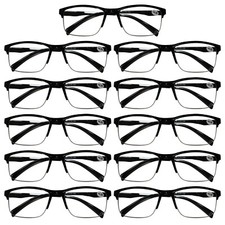 11 Pack Mens Unisex Half Frame Square Reading Glasses Black Spring Hinge Readers
