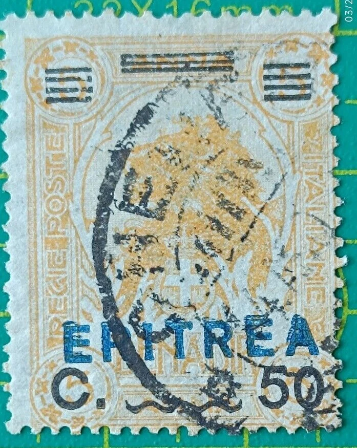 Italy stamp 1922,ERROR-ERITREA-DOUBLE,Scott 63a.,50c surch,used,CV 1600 usd - Image 2 of 4