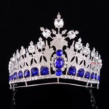 10.5cm Tall Large Blue Crystal Crown Tiara Wedding Queen Princess For Women