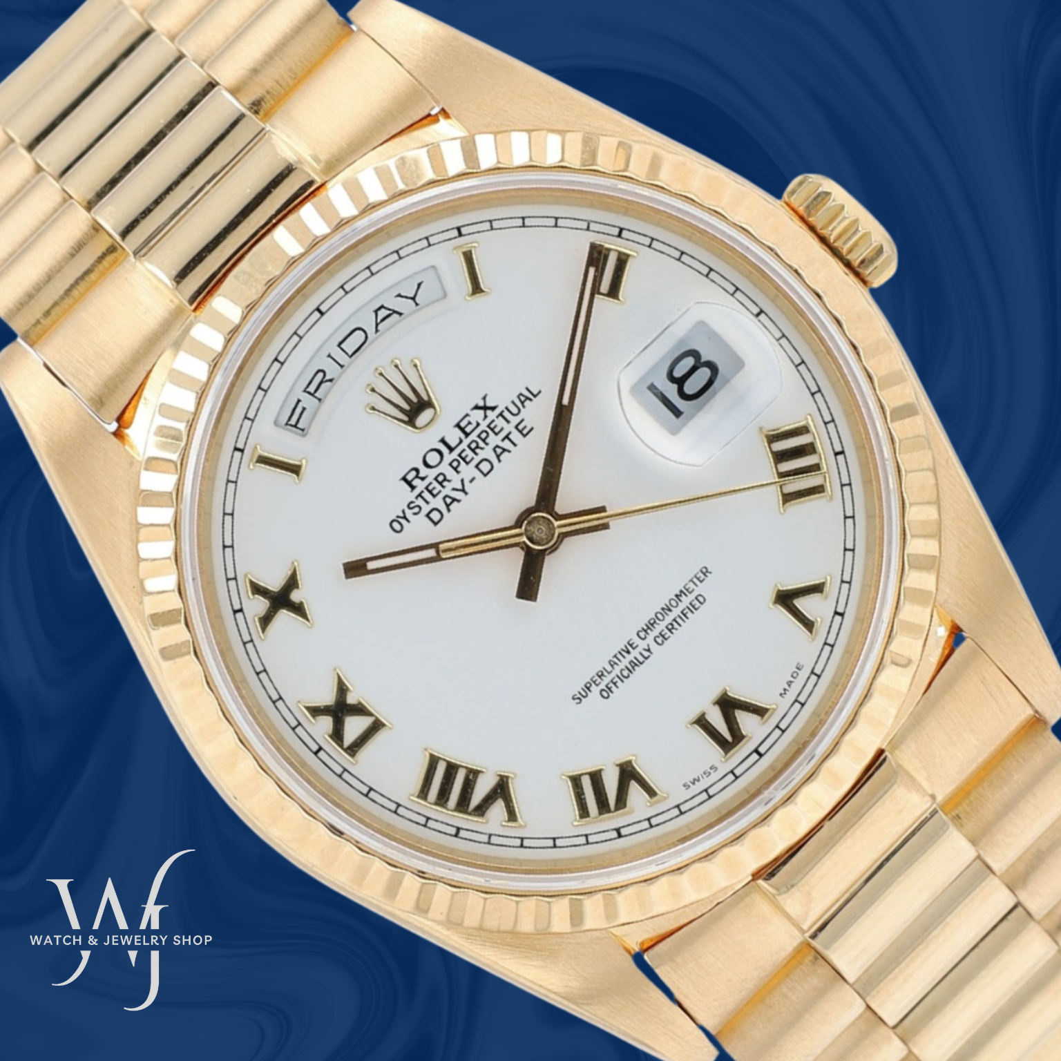 Rolex Day-Date 36mm 18K Yellow Gold President Watch White Roman Dial 18238-image