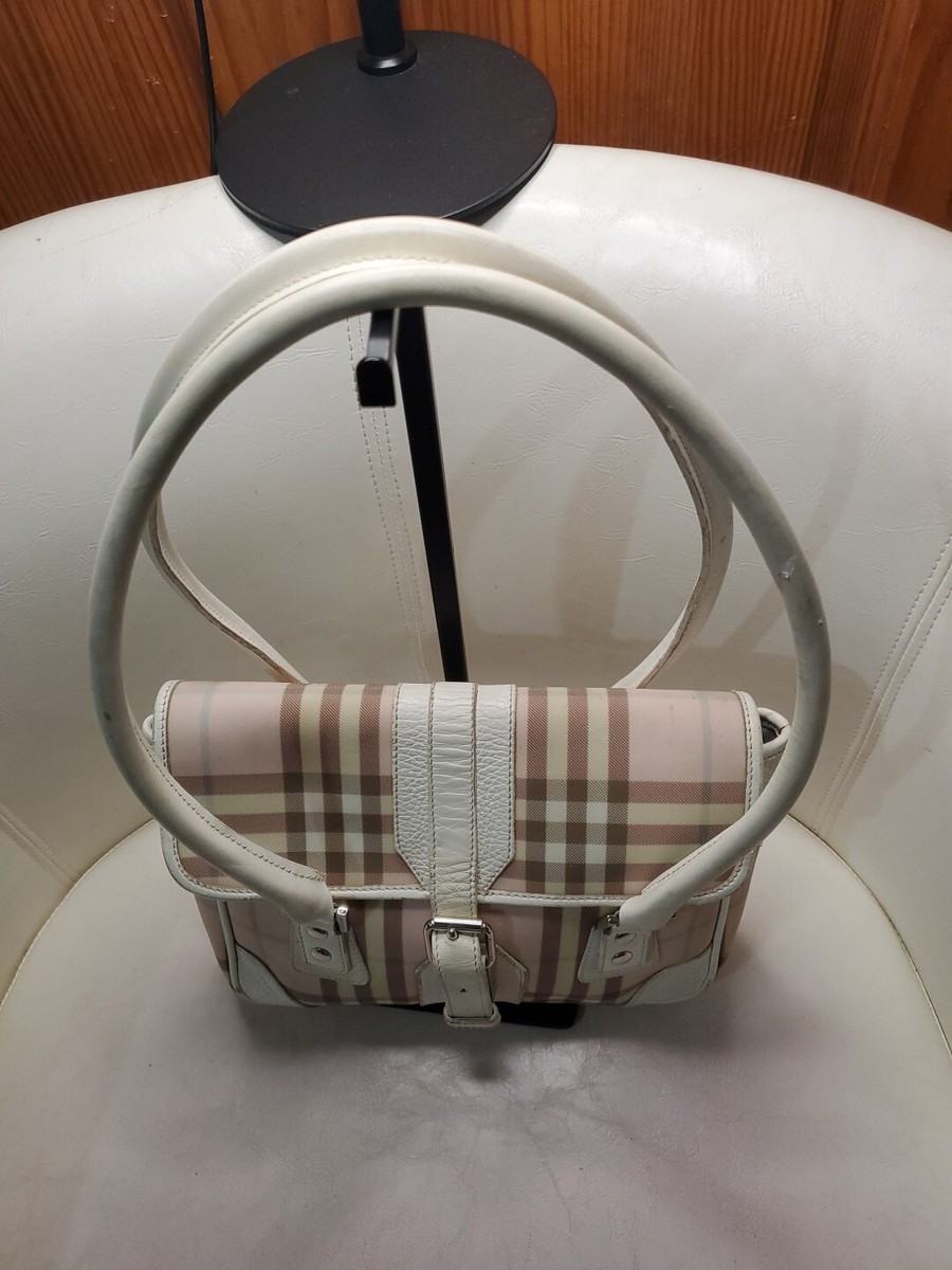 ストライプ柄ショルダーバッグ グレー/ホワイト Burberry London Vintage Burberry Pink/White House Check PVC and Leather Shoulder