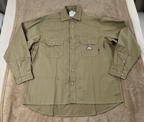 Rasco Cat2 FR Shirt Mens Large Khaki/Tan Flame Resistant Long Sleeves-NWOT