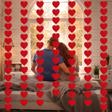 Valentines Day Decorations, 96 PCS Red Felt Heart Garland Hanging, Pre-Assembled