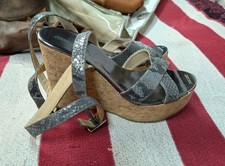 Jimmy Choo PAPYRUS Metallic Snakeprint LOGO Wedge Sandals EU 38.5 Us 8.5