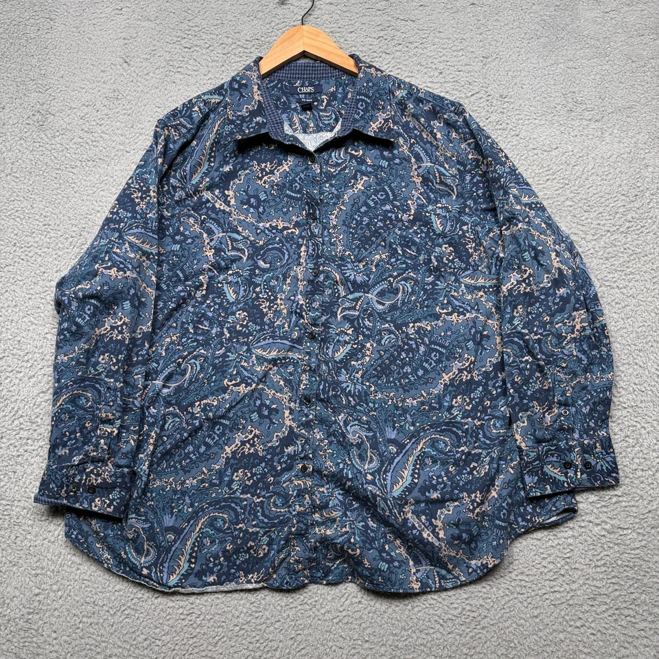 Camisa para mujer Chaps 3X manga larga azul cachemira abotonada sin hierro boho occidental Foto 3 de 4