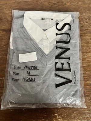 VENUS Women s Layered Sweater Top Medium Gray White New In Package Z68706