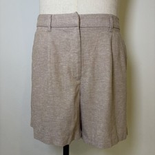 Old Navy Women L Beige Linen Blend Pleated High Rise Shorts Casual Summer NWT