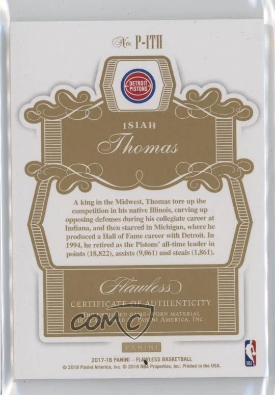 2017-18 Panini Flawless Patch /16 Isiah Thomas #P-ITH Patch HOF - Image 2 of 2