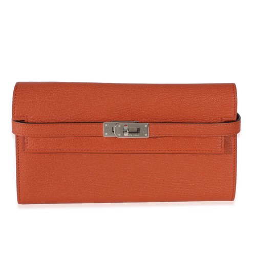 Hermès Brique Chevre Mysore Kelly Longue Wallet PHW