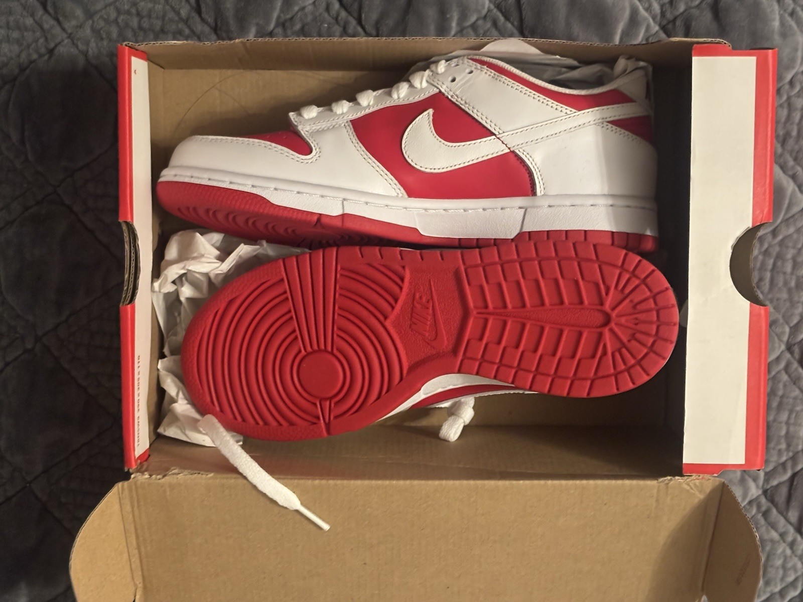 Nike Dunk Low GS Red White Leather Youth Basketball Shoes 6.5Y CW1590-600 thumbnail 2
