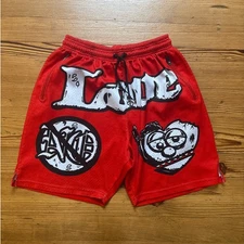 Glo Gang red mesh white love graphic tie waist men's athletic shorts SIZE L