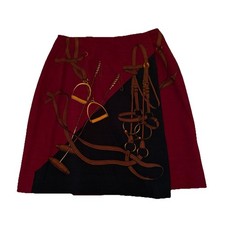 Ralph Lauren Vintage 80s Equestrian Skirt Horse Bit Stirrup Wool Wrap Short 8