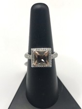 925 Sterling Silver Smokey Quartz Square Cut Ladies Ring Size 7