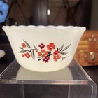 Vintage Fire King primrose Custard Dish Bowl #424 6oz Bowl Flowers Milk Glass