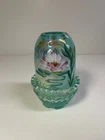 Fenton Art Glass Blue/Green Candle Holder ~ Hand painted by J. Reynolds