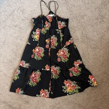 Women's American Eagle Flowered Sundress Size 4 Black Floral Summer Mid