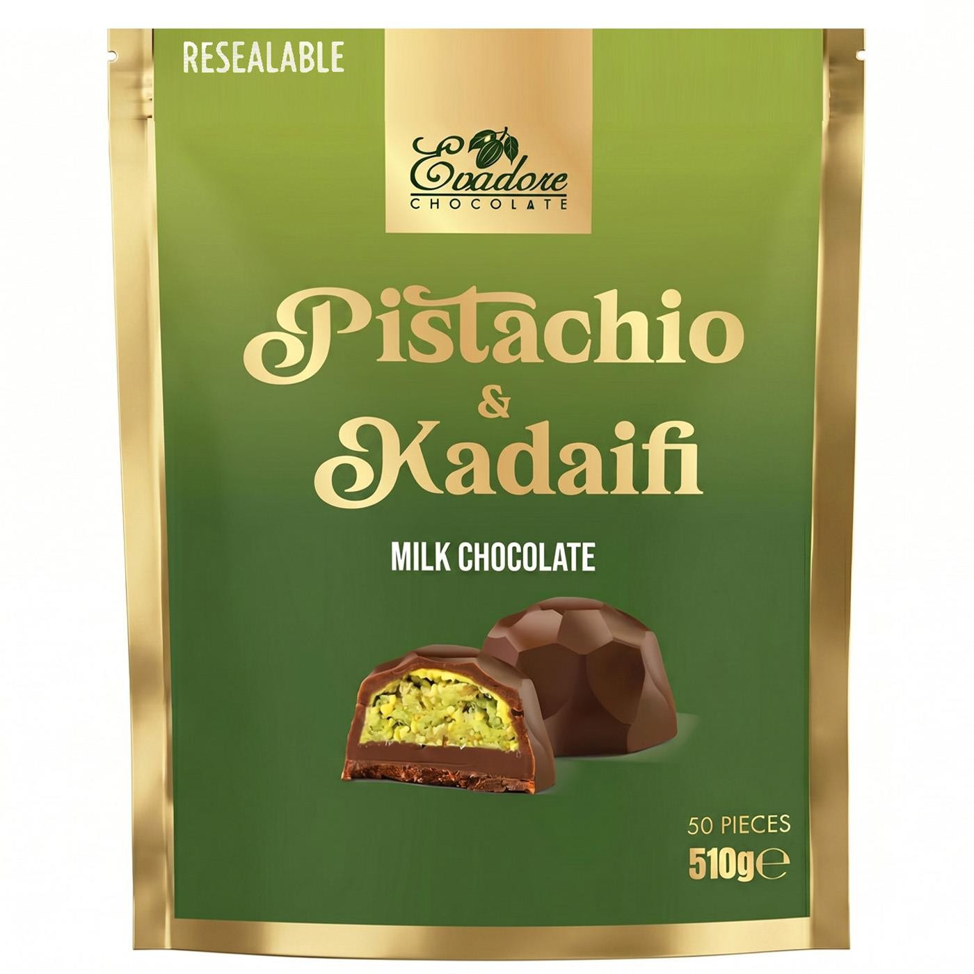 Evadore Dubai Style Milk Chocolate Pistachio & Kadaifi Filling Bites Pack 510g
