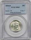 1934-D 25C PCGS MS 63 Washington Silver Quarter