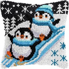 Skiing Penguins Christmas Latch Hook Kits for 17x17 inches,