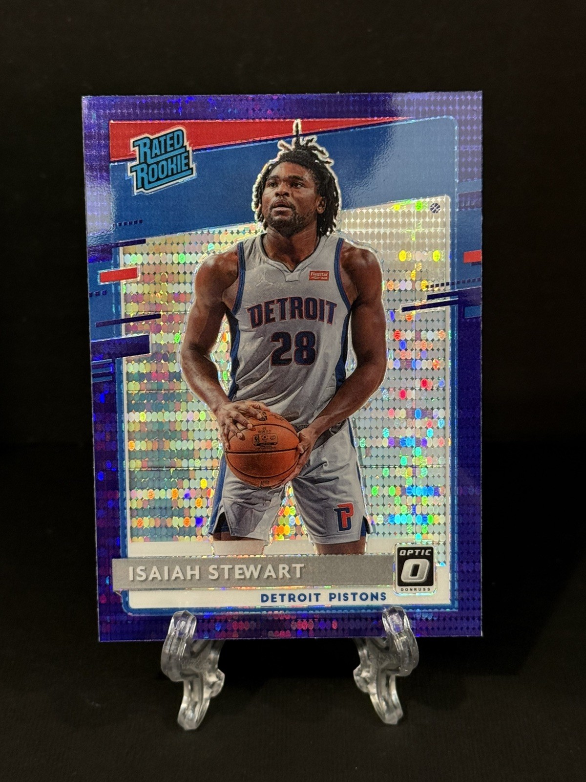 Isaiah Stewart 2020-21 Optic #166 RC Purple Pulsar Prizm Detroit Pistons