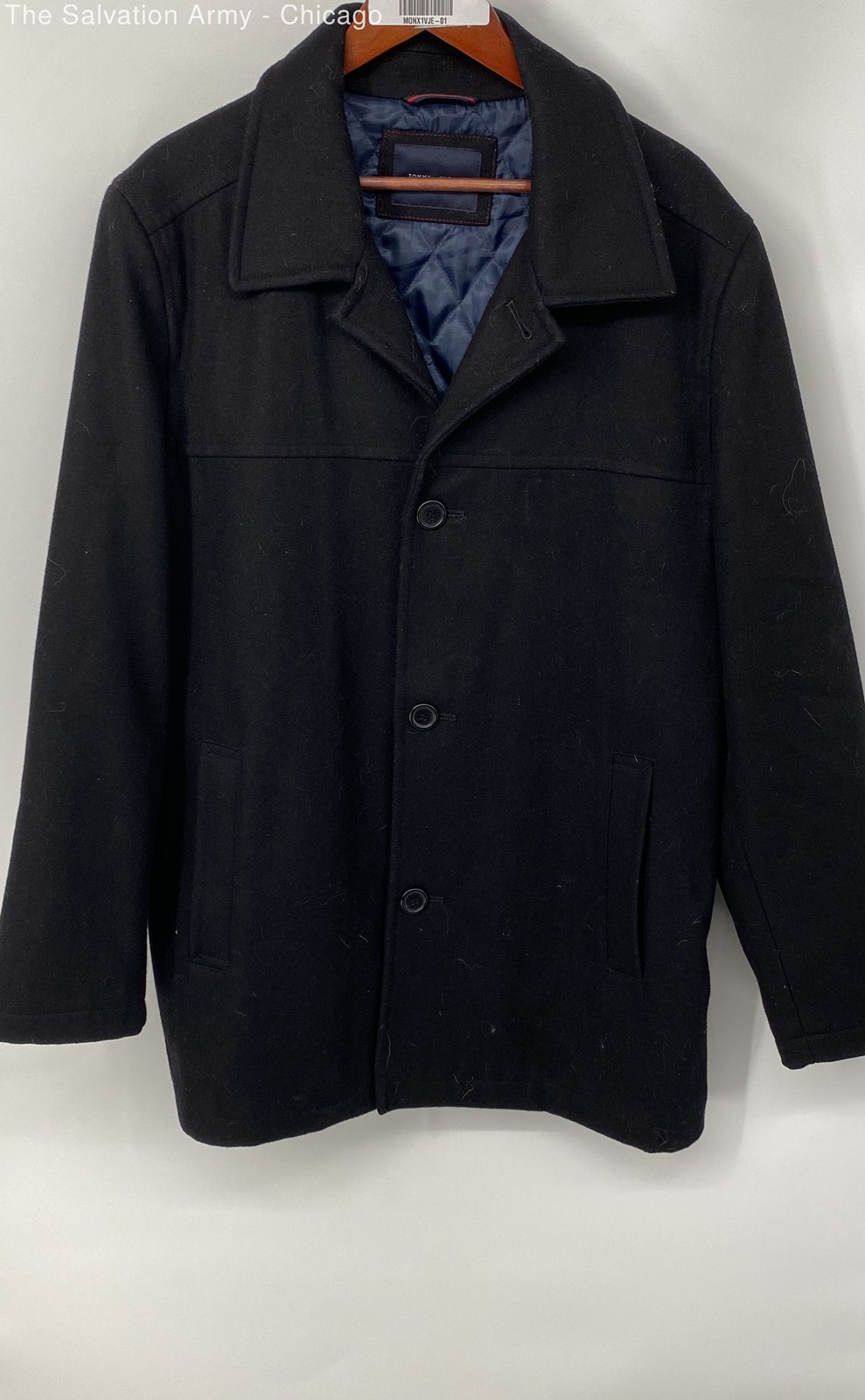 Tommy Hilfiger Mens Black Long Sleeve Pockets Button Front Coat Size XL
