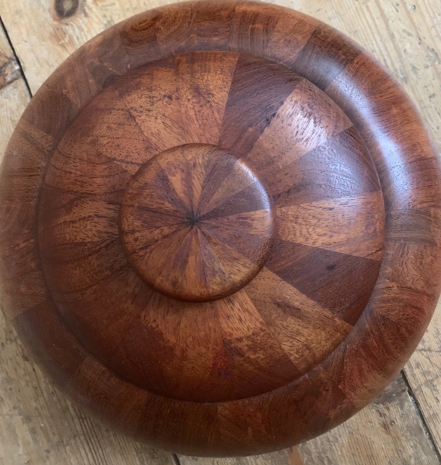 Mid Century Heavy Teak Staved Bowl 9in Segmented Sunburst Alfred Ploug Danish?