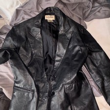 Bagatelle Black Leather Blazer Jacket Button Collared Lined Women's Size 4
