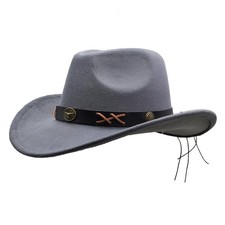 Girls Boys Fur Felt Cowboy Cowgirl Hat Wide Brim Western Style Outback Grey