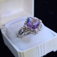 Sterling Silver Purple Amethyst Ring Band Princess Cut Size 7.75 Hong Kong