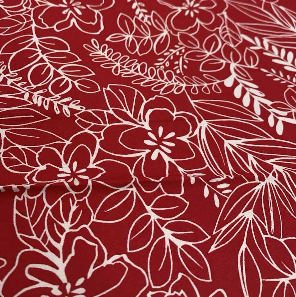 Tela floral hawaiana tela roja blanca 44" x 3 yardas algodón Foto 2 de 3