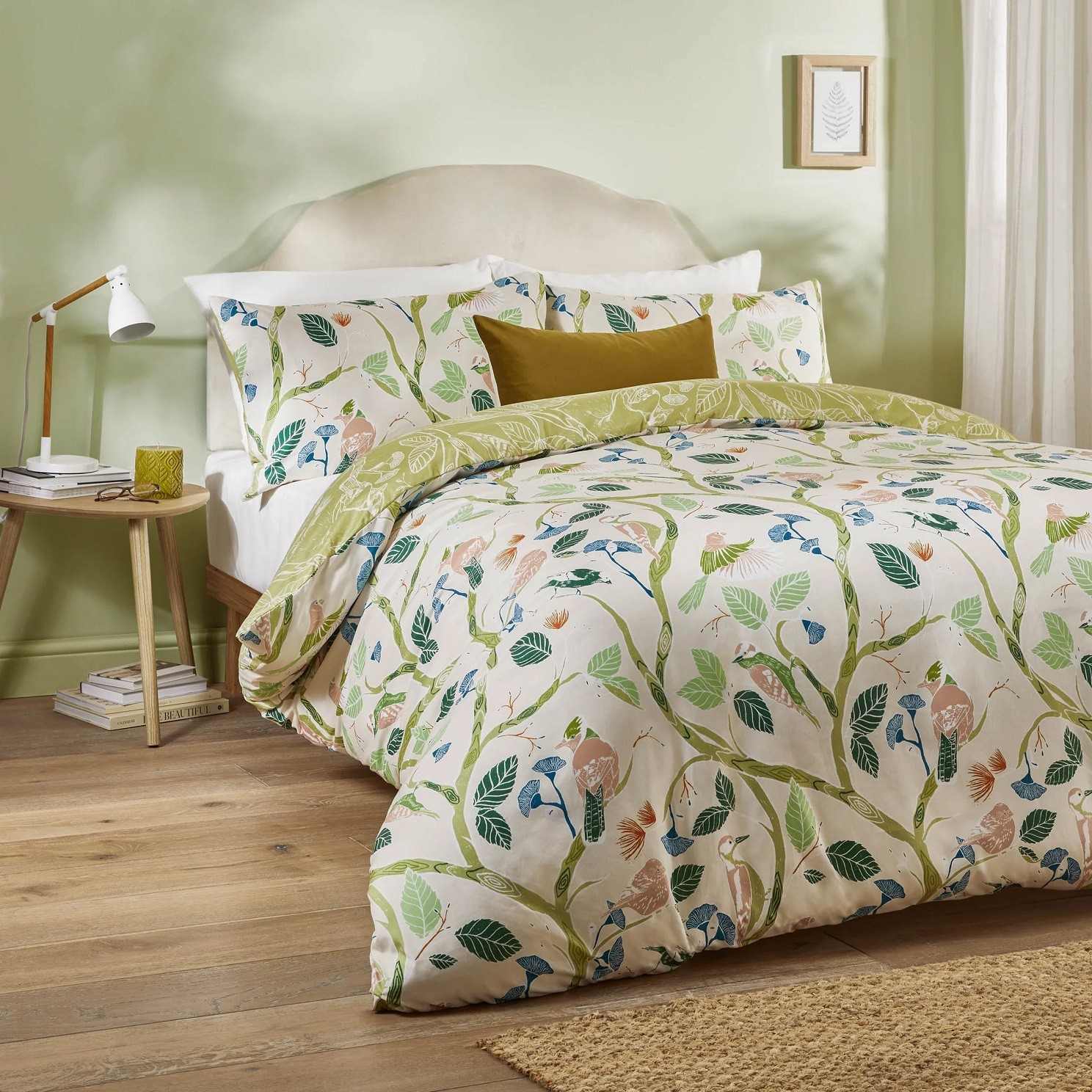 Tropical Birds Duvet Cover Soft Touch Leaf Double Quilt Bedding Bed Set Green