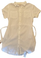 Women Sz L White 100% Cotton Gauze Shirt Dress Swim Cover By Weatherproof