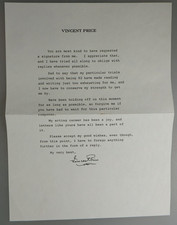 Autograf amerykański aktor filmowy i teatralny Vincent Price ok. 1993 (136397)
