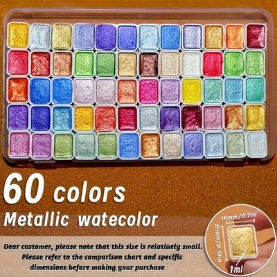 Vibrant User-Friendly Practical 60-Color Shimmer Metallic Watercolor Pigment Set