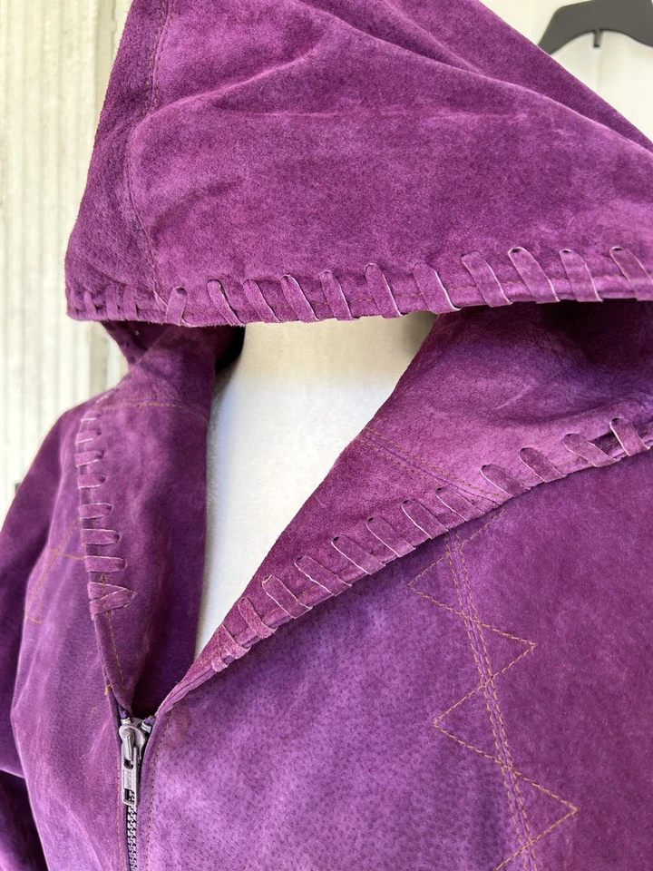 Auténtica chaqueta de gamuza Winlit 1969 para mujer M púrpura con capucha cremallera cordón Foto 2 de 4
