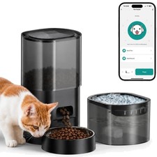 Stylish Automatic Cat Feeder and Water Fountain - Smart WiFi Enabled Design