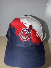 Vintage 90s Cleveland Indians Logo Athletic Splash SnapBack Baseball Hat Logo 7