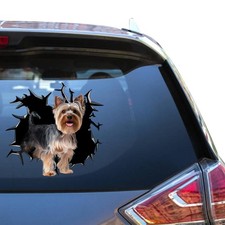 Yorkshire Terrier Dog Car Window Decal Cute Yorkie Cracked Glass 3D Sticker