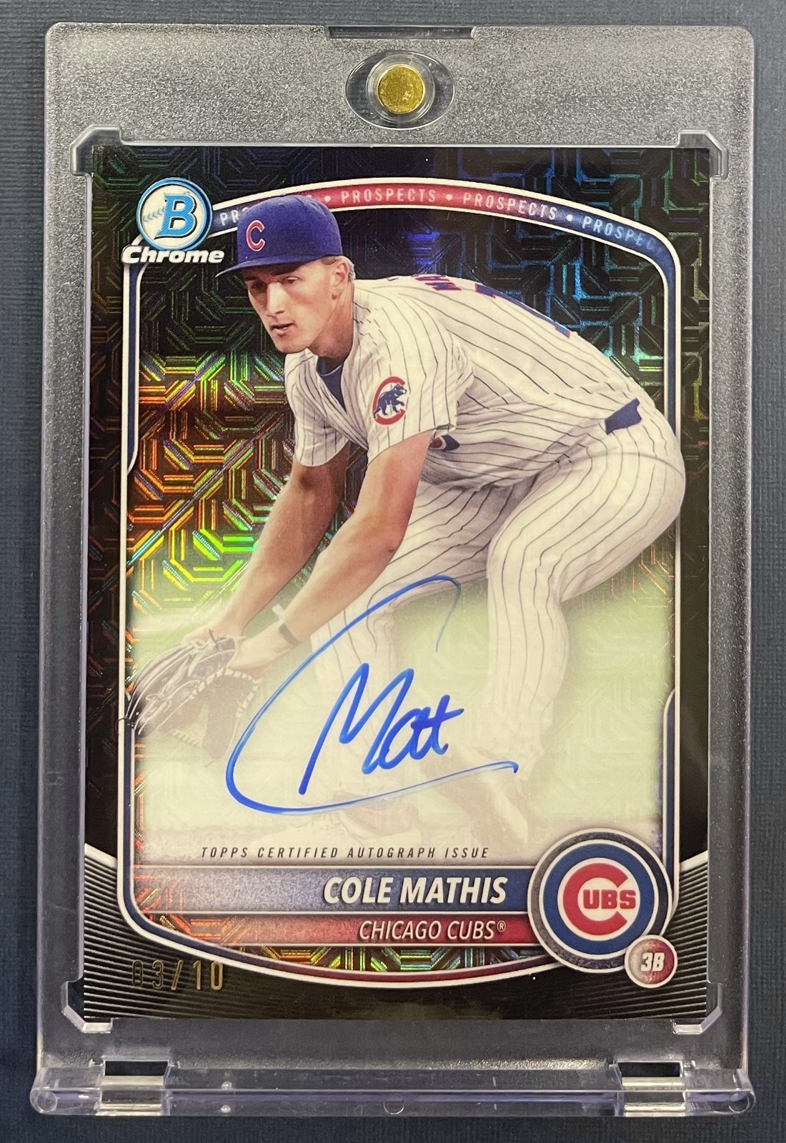 2025 Bowman Chrome Cole Mathis Mega Box Black Mojo Refractor Auto /10 Cubs