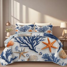2-3 Piece Coral Shell Printed quilt Set, Durable, Breathable, for all seasons