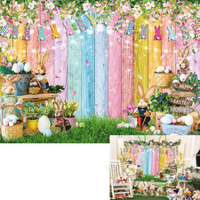 Spring Easter Backdrop Banner Happy Easter Colorful Wooden Photo Background Eggs