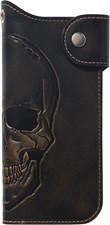 Snap Skull Grommet Long Bifold Wallet, Biker Wallet for Men, Add Your Chain, Ful