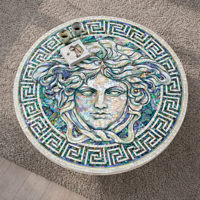 Luxury Pauashell Medusa Face Round Table Top - Handcrafted Inlay Coffee Tabletop
