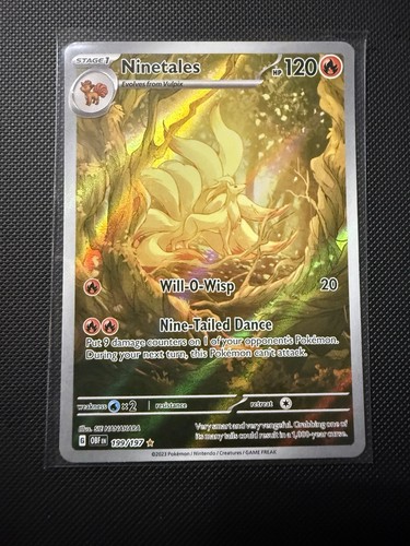Pokémon Ninetales Holo TCG Card 199/197 Sv03: Obsidian Flames