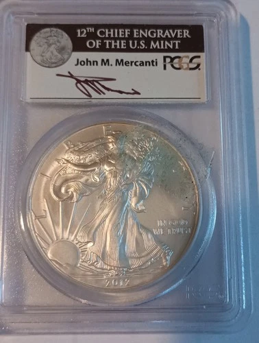 2012 PCGS MS70 Silver Eagle First Strike $1 Silver Coin John M Mercanti...